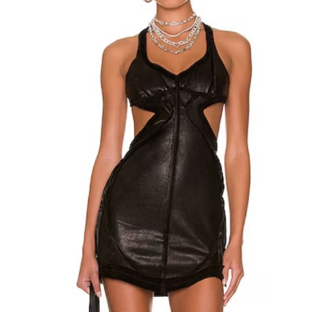 SAMI MIRO AMFAR MINI DRESS BLACK LEATHER